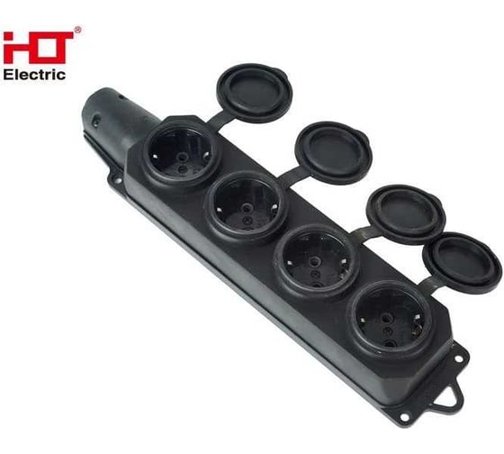Изображение товара Розетка четырехместная HLT с заглушками каучук (4 шт в упак) 2Р+РЕ 16А 220В IP44 083-05-06