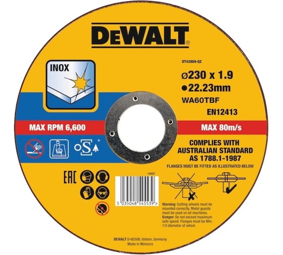 Изображение товара Круг отрезной Inox (230x22.2x1.9 мм) DEWALT DT43909-QZ