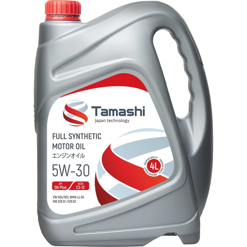 Изображение товара Масло моторное синтетическое Tamashi 4л 5W-30 API SN Plus, ACEA C3-12 (MB 229.51/229.52, BMW LL-04, VW 504.00/507.00) 5W30T024