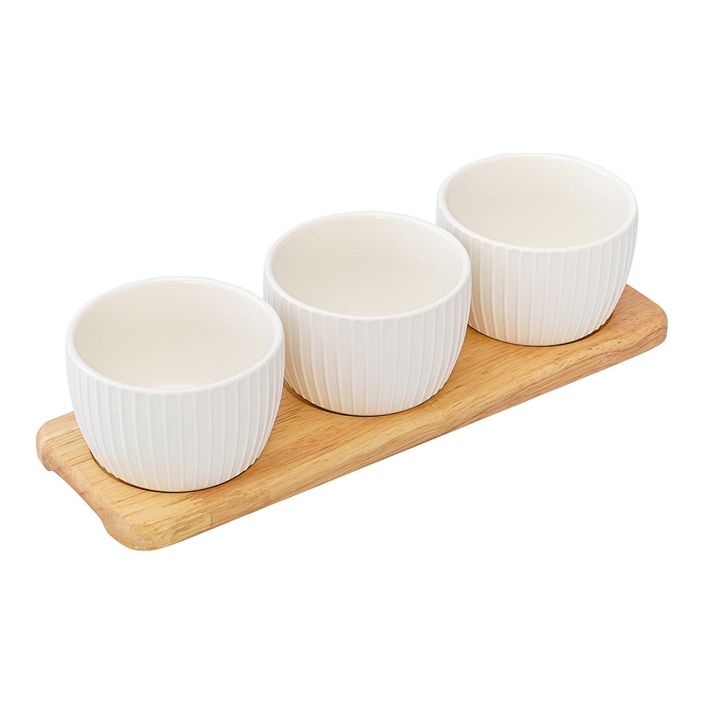 Изображение товара Набор из 3 чаш на деревянной подставке Liberty Jones Soft Ripples Dual Glazing 200 мл