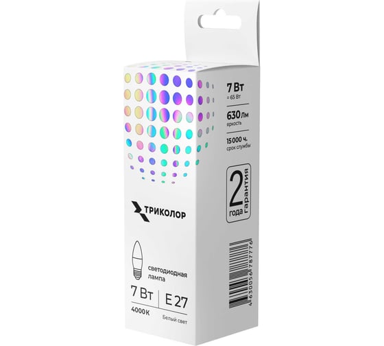 Изображение товара Лампа светодиодная Триколор LED C37 7Вт 4000K E27 LED-TR-C377w4KE27