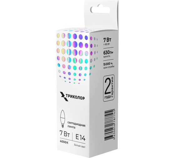 Изображение товара Лампа светодиодная Триколор LED C37 7Вт 4000K E14 LED-TR-C377w4KE14