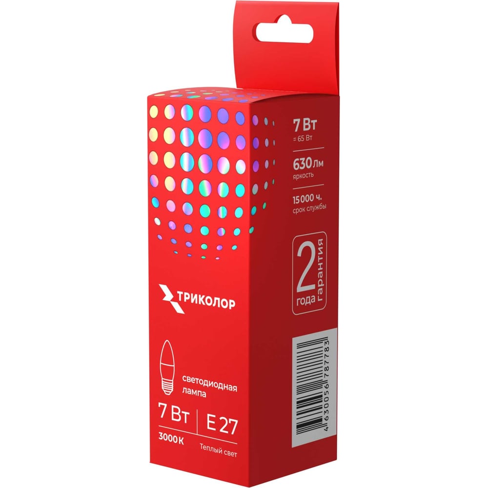 Изображение товара Лампа светодиодная Триколор LED C37 7Вт 3000K E27 LED-TR-C377w3KE27