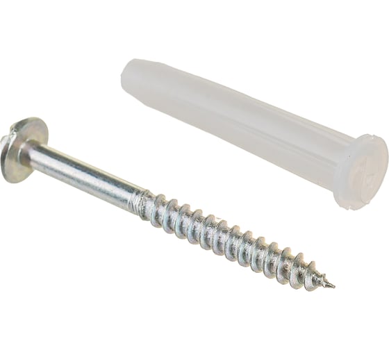 Изображение товара Набор VIPкрепеж белый дюбель 6х35 + шуруп 4х40 п/гол.оцинк. 5шт/5шт 11501 VIPS