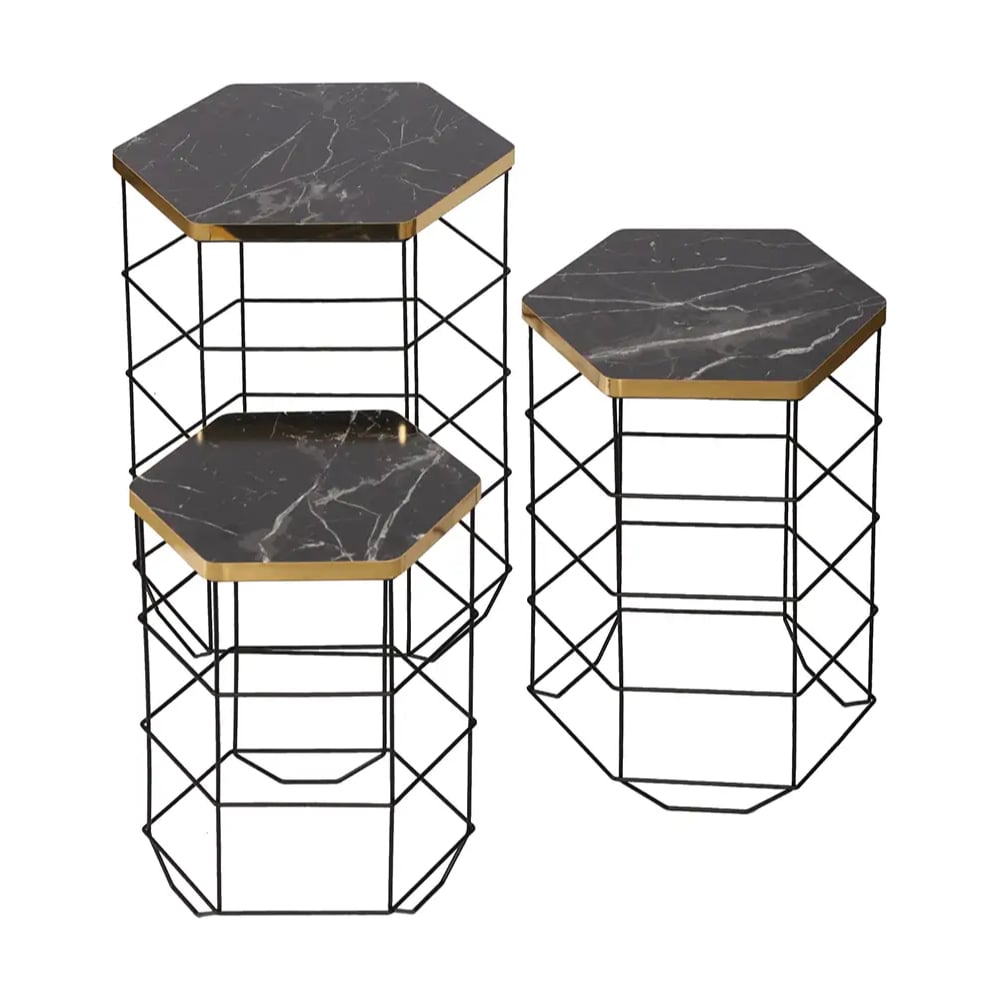 Изображение товара Шестиугольный журнальный столик Uyan HOME 9036-G с металлической корзиной