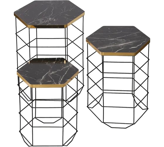 Изображение товара Шестиугольный журнальный столик с тройной металлической корзиной Uyan HOME 9036-G