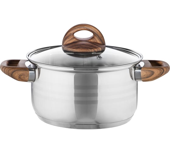 Изображение товара Кастрюля Mallony FORESTA объём 2.5 л, из нержавеющей стали, с крышкой, с ручками под дерево soft-touch 106801
