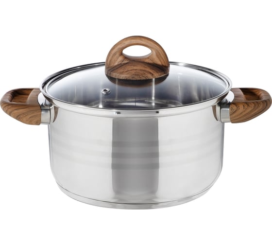 Изображение товара Кастрюля Mallony FORESTA, объём: 3,5 л из нержавеющей стали с крышкой с ручками под дерево soft-touch 106802