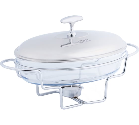 Изображение товара Мармит GIPFEL MARJORIE овальный, 25.8x17.8x6 см, 1.6 л, со стеклянным контейнером, с двумя держателями для свечей, термостойкое стекло, цинковый сплав, нержавеющая сталь 5026