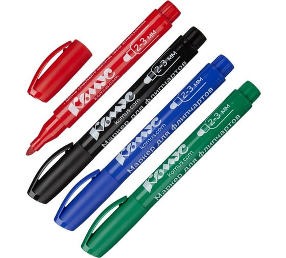 Изображение товара Набор маркеров для флипчартов по бумаге Комус набор 4 цвета, 2-3 мм 1801282