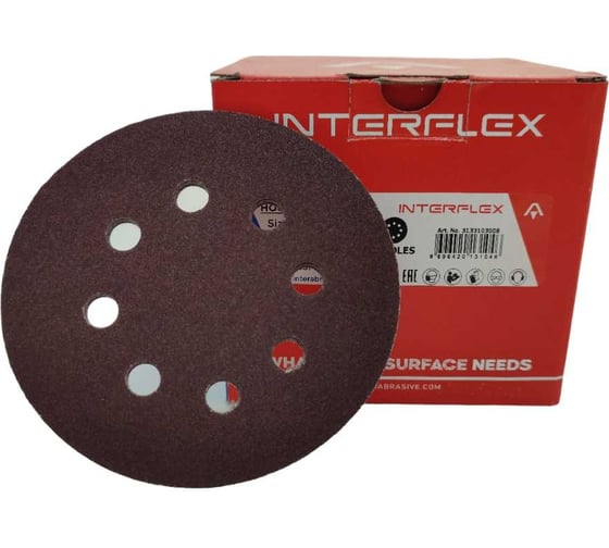 Изображение товара Шлифовальный круг AP310E 125 мм, на липучке, 8 отверстий, Р120, 100 шт Interflex 3123123008-100