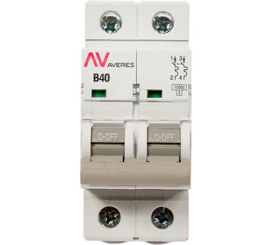 Изображение товара Автоматический выключатель EKF AVERES AV-10, 2P, 40A, 10kA mcb10-2-40B-av