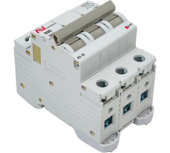 Изображение товара Автоматический выключатель EKF AVERES AV-10, 3P, 20A, 10kA mcb10-3-20D-av