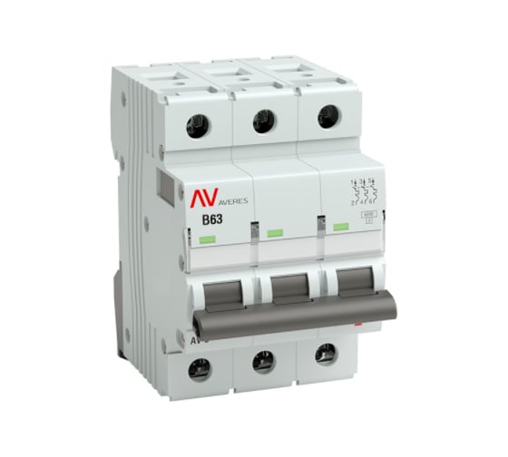 Изображение товара Автоматический выключатель EKF AVERES AV-6, 3P, 63A, 6kA mcb6-3-63B-av