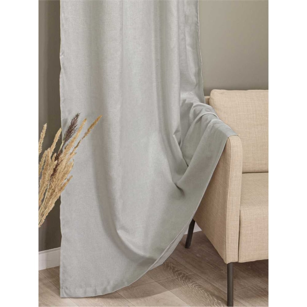 Изображение товара Штора портьерная Witerra жаккард лен Меланж серо-зеленая 135х180 см