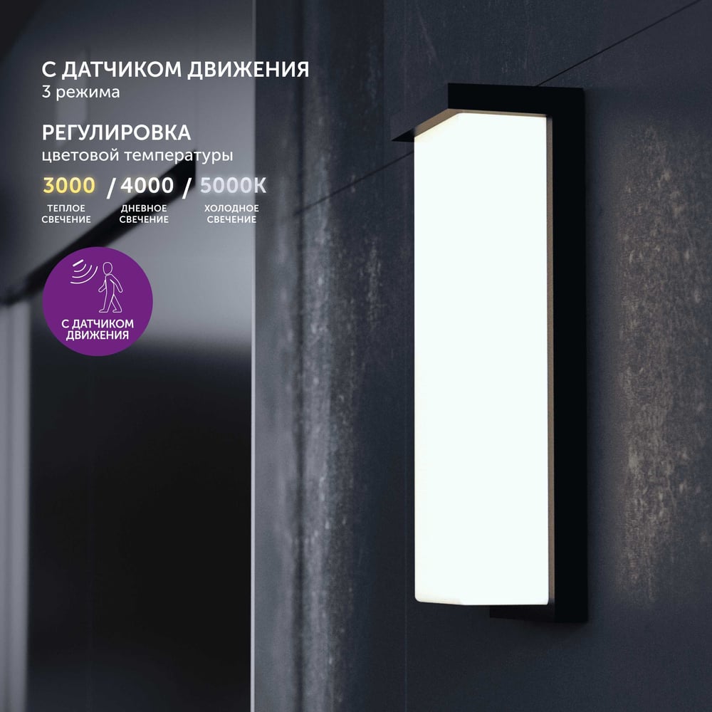 Изображение товара Уличный влагозащитный настенный светильник Geniled в стиле лофт, с датчиком движения для дома от сети 220 В, IP66, фонарь с регулировкой цветовой температуры 08575_smart