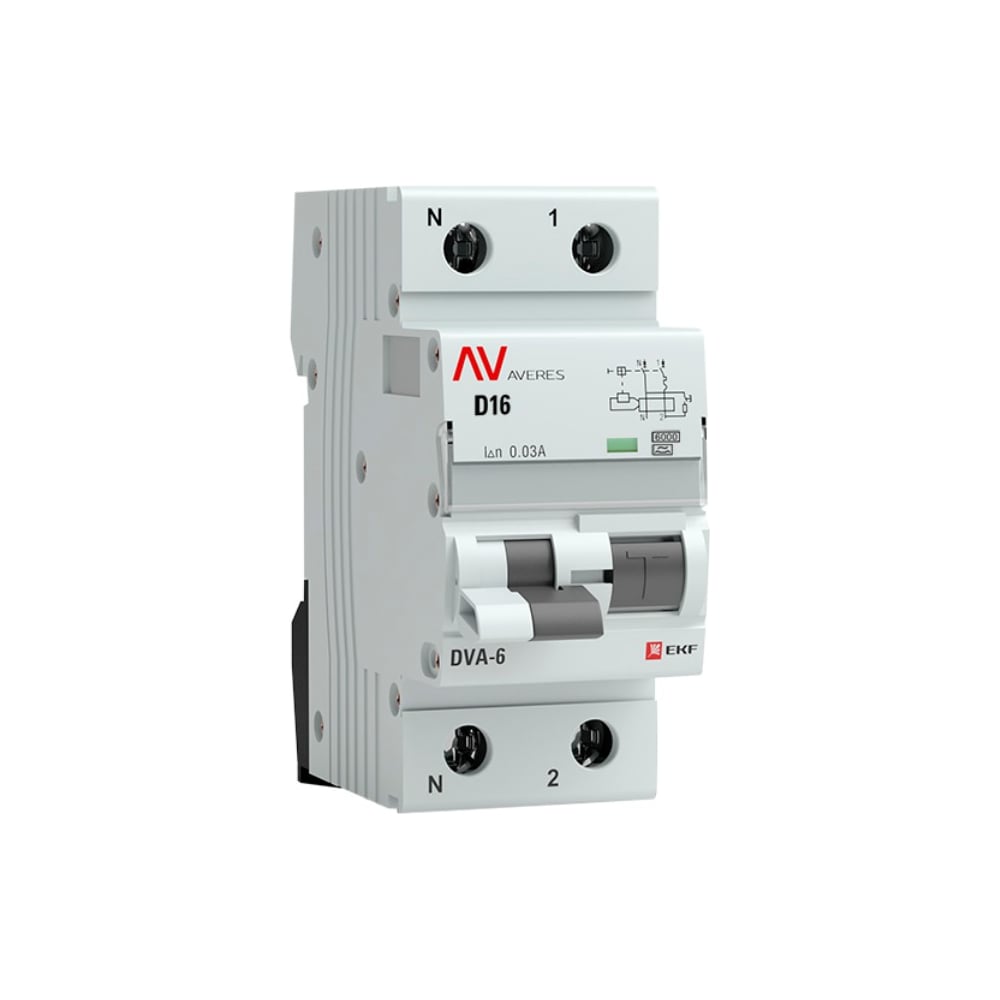 Дифференциальный автомат EKF AVERES DVA-6, 1P+N, 16А, 30мА, 6кА, SQ rcbo*6-1pn-16D-30-a-av - 2