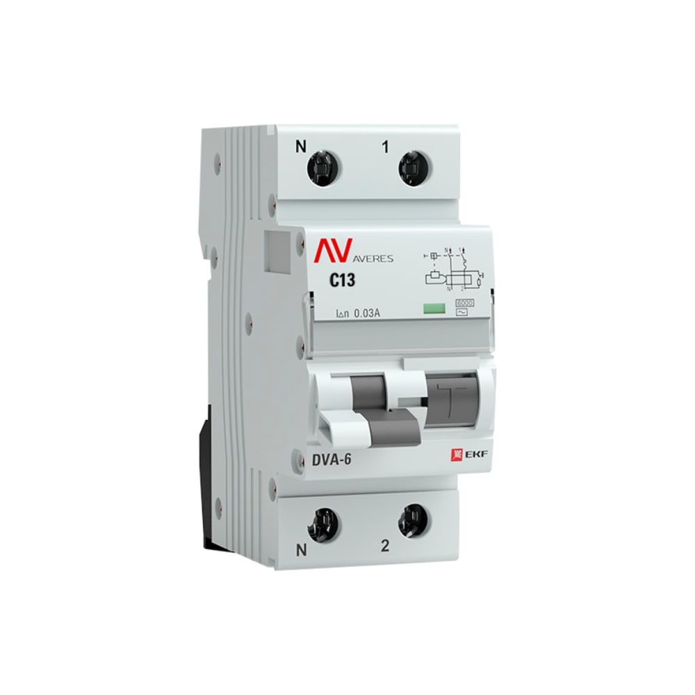 Дифференциальный автомат EKF AVERES DVA-6, 1P+N, 13А, 30мА, 6кА, SQ rcbo*6-1pn-13C-30-ac-av - 2