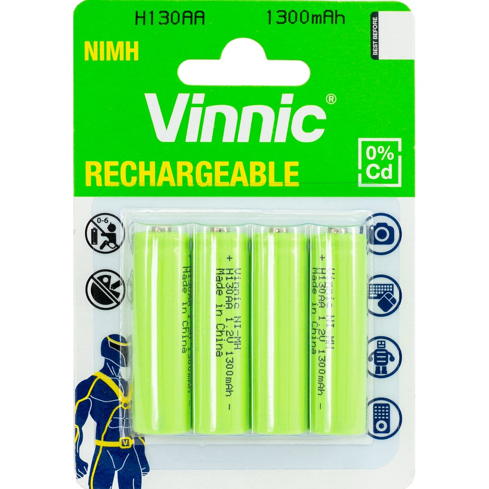 Изображение товара Аккумуляторы VINNIC R6 AA Ni-MH 1300мАч 4 шт в блистере