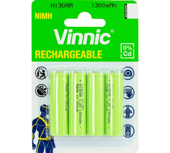 Изображение товара Аккумуляторы VINNIC R6 (AA), Ni-MH, 1300mAh, блистер/4 шт. 4606400106586