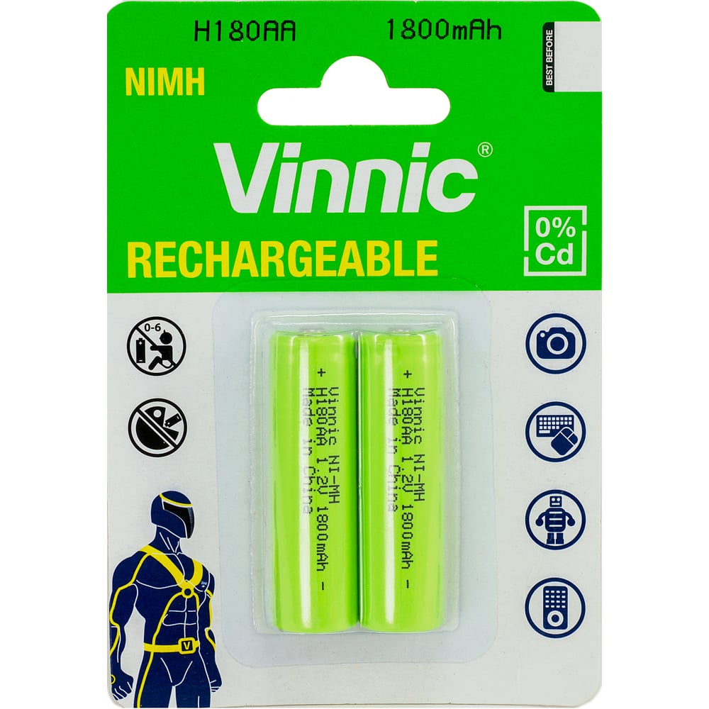 Изображение товара Аккумуляторы VINNIC R6 AA Ni-MH 1800мА*ч комплект 2 шт.
