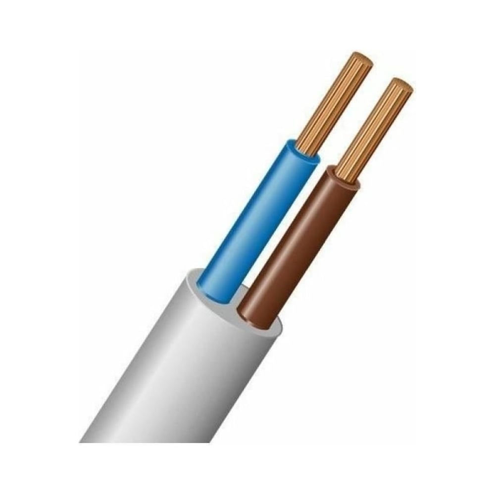 Изображение товара Электрический кабель ПВСн 2x0,75 для внутренних электромонтажных работ, 100 метров, белый, ГОСТ