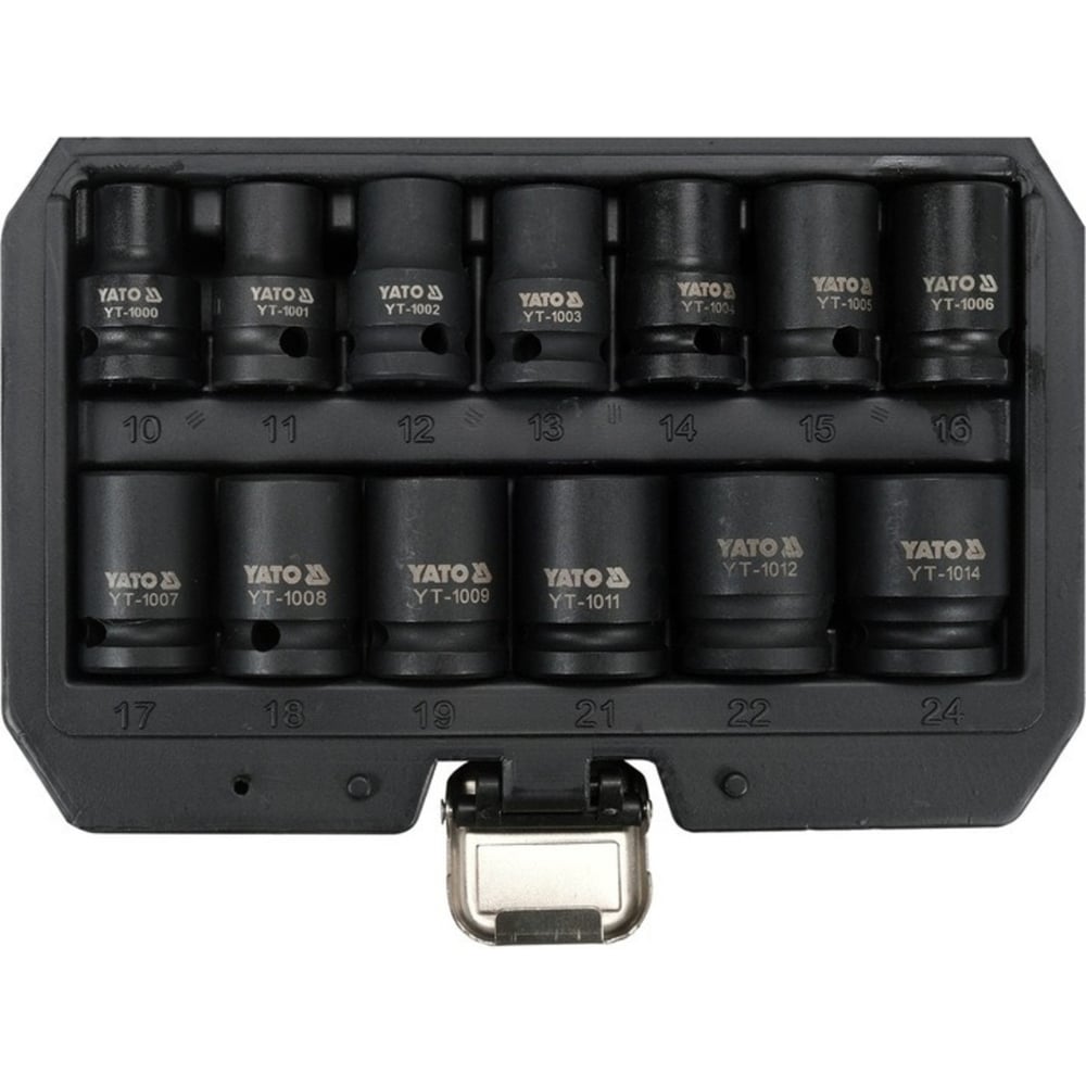 Изображение товара Набор торцевых ударных головок 1/2"DR короткие 10-24 мм 13 шт YATO YT-10251