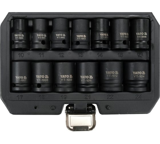 Изображение товара Набор торцевых ударных головок 1/2"DR, короткие, 10-24 мм, 13 шт, пластиковый кейс YATO YT-10251