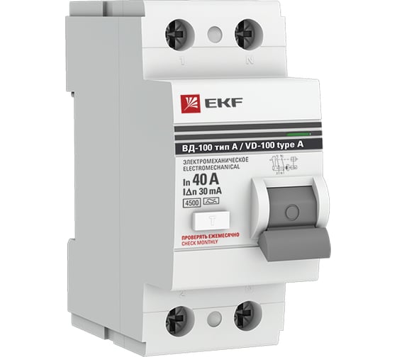 Изображение товара Устройство защитного отключения EKF ВД-100, 2P, 40А/30мА, PROxima elcb-2-40-30-em-a-pro