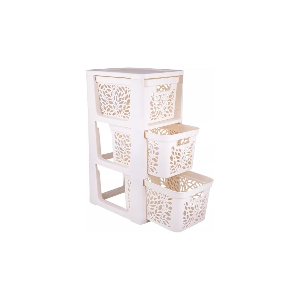 Изображение товара Комод на колесах Полимербыт Leaves 3 ящика молочный компактный практичный