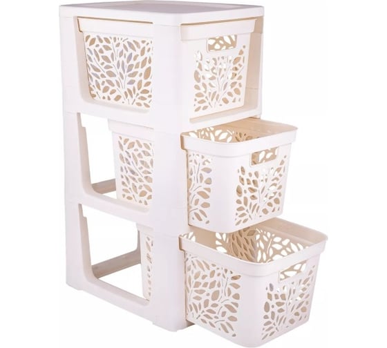 Изображение товара Комод на колесах Полимербыт Leaves 3 ящика по 18 л молочный 439300000