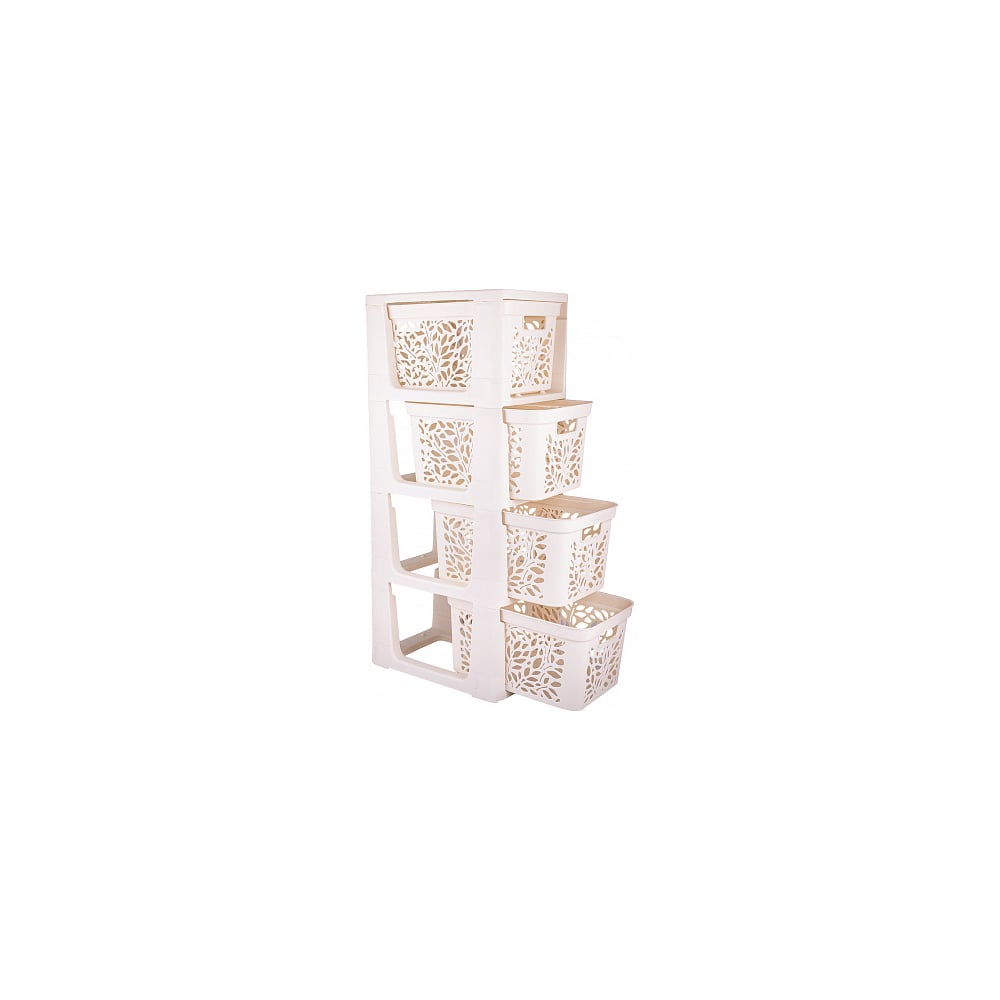 Изображение товара Комод на колесах Полимербыт Leaves 4 ящика по 18 л молочный