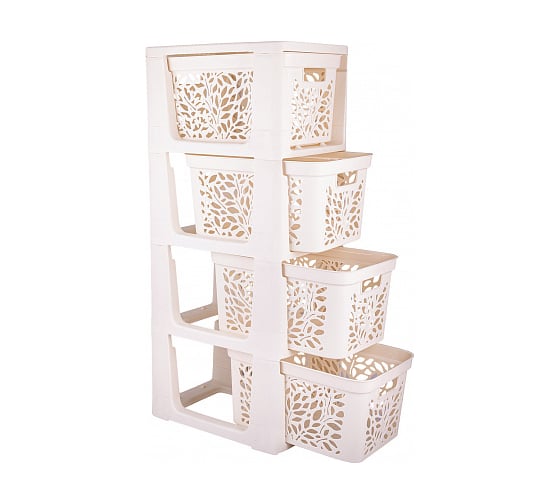 Изображение товара Комод на колесах Полимербыт Leaves 4 ящика по 18 л молочный 439200000