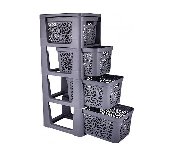 Изображение товара Комод на колесах Полимербыт Leaves 4 ящика по 18 л серый 439200100