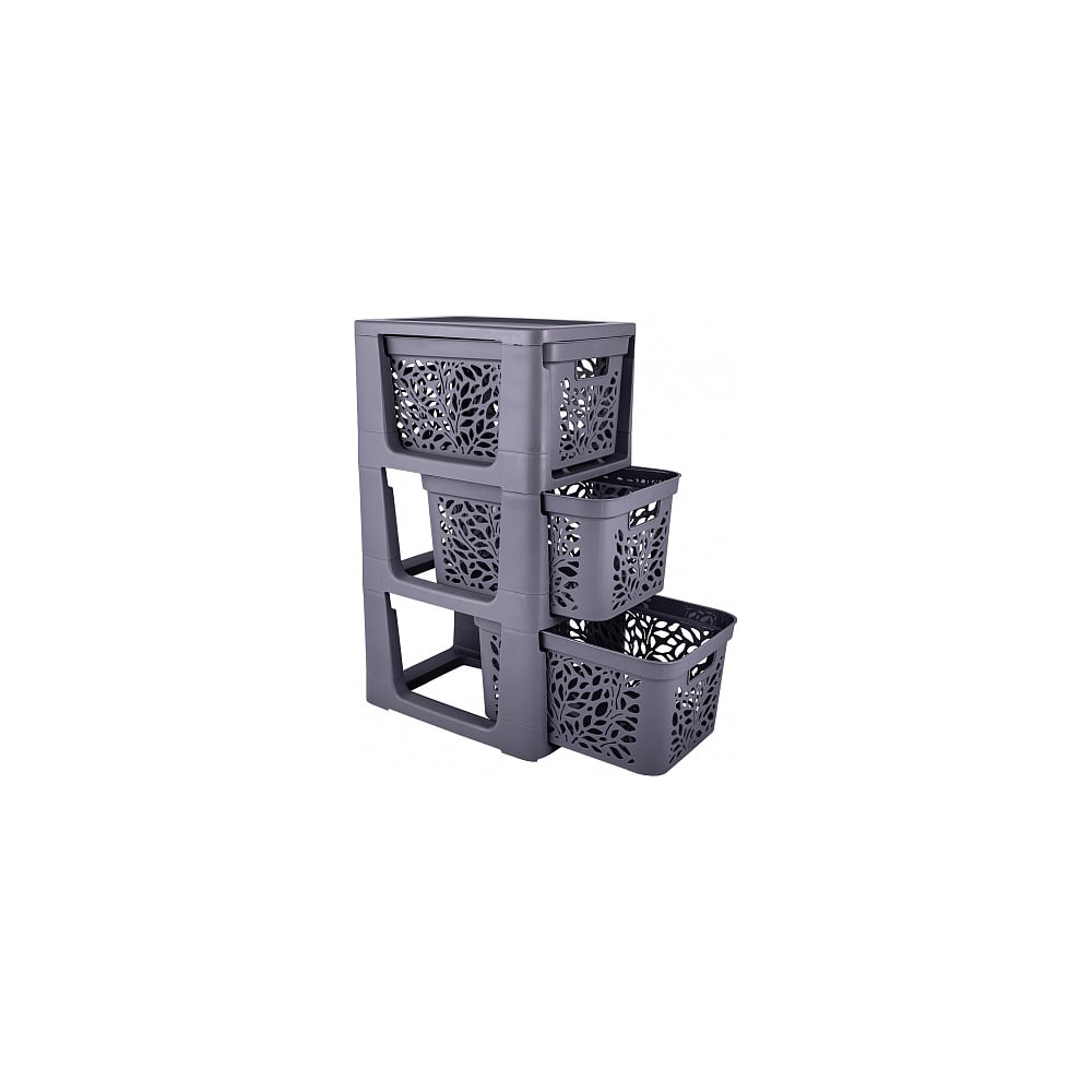 Изображение товара Комод Полимербыт Leaves с 3 ящиками мобильный 18 л серый