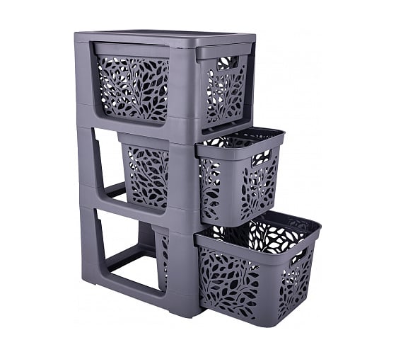 Изображение товара Комод на колесах Полимербыт Leaves 3 ящика по 18 л серый 439300100