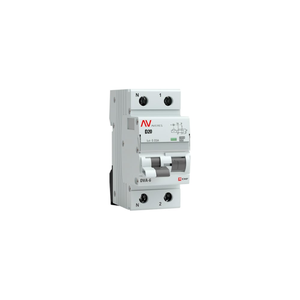 Дифференциальный автомат EKF AVERES DVA-6, 1P+N, 20А, 30мА, 6кА rcbo6-1pn-20D-30-a-av - 2