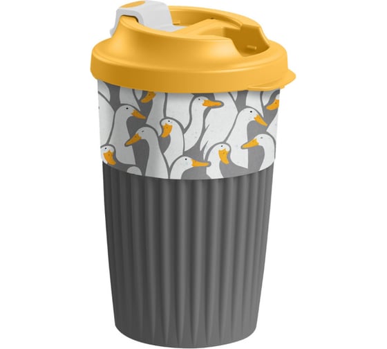 Изображение товара Стакан для горячих напитков Phibo с клапаном и декором, гуси, 450мл, серый 433277311