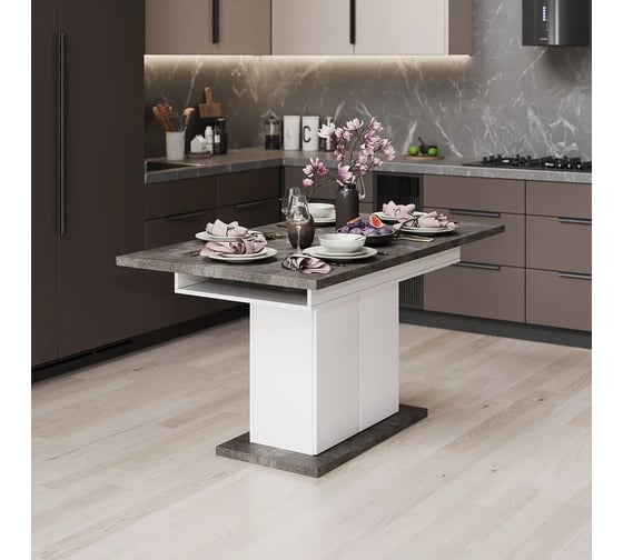 Изображение товара Раздвижной стол ТриЯ Тайлер тип 1/белый/ателье темный 250629