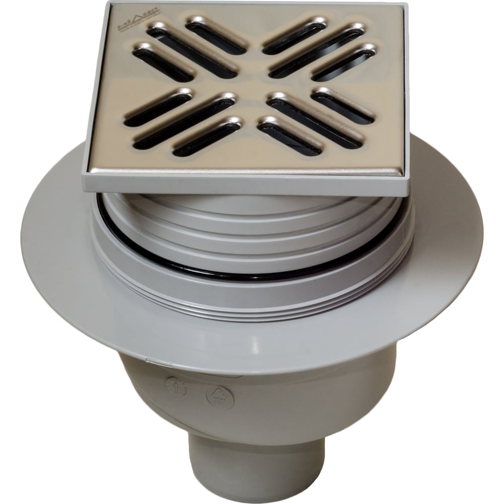 Изображение товара Сливной трап Miano 105x105 DN50 прямой с гидрозатвором и нерж. решеткой MPVS-05001