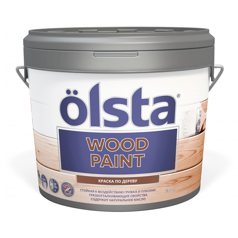 фото Краска для деревянных поверхностей olsta wood paint матовая база a 9 л owda-90