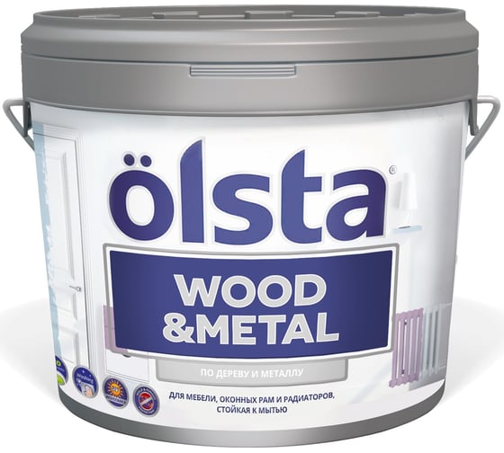 Изображение товара Краска по дереву и металлу OLSTA Wood&metal полуматовая БАЗА A 0.9 л OWMAM-09
