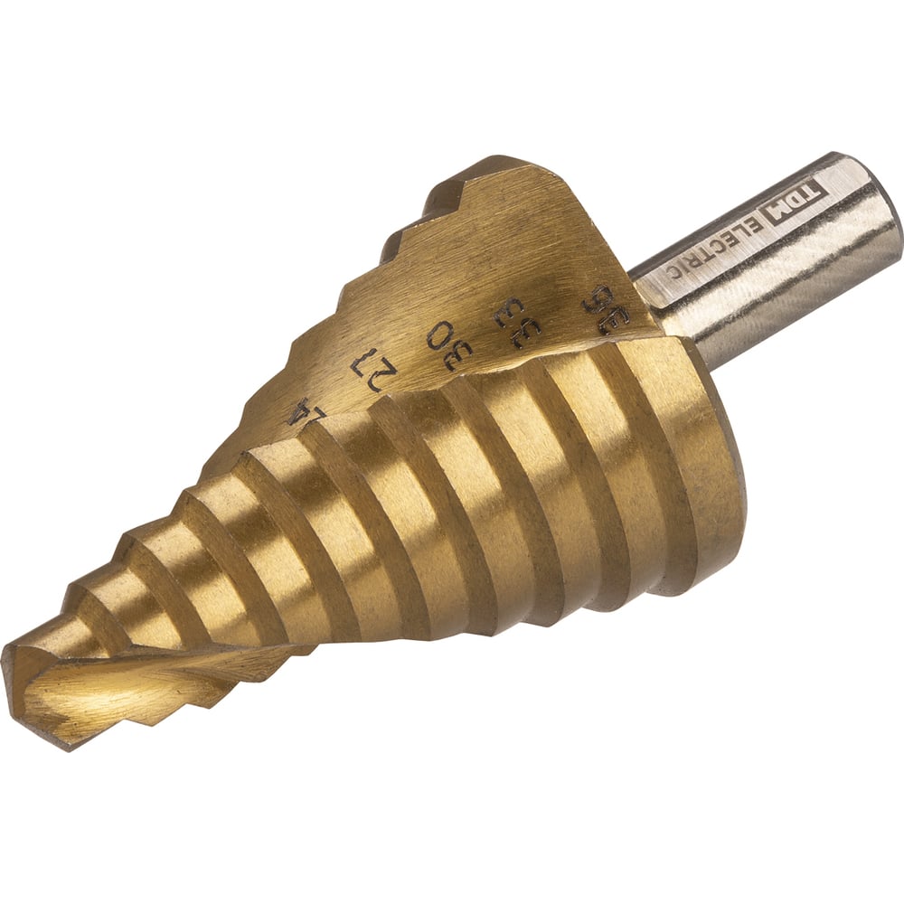 Изображение товара Сверло ступенчатое по металлу Рубин 9-36 мм, 10 ступеней, нитрид, HSS, цилиндр. хвостовик TDM ELECT