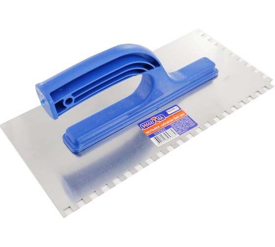 Изображение товара Зубчатая кельма 6х6 мм 270х130 мм нержавеющая сталь, пластиковая ручка РОССНА Р860523