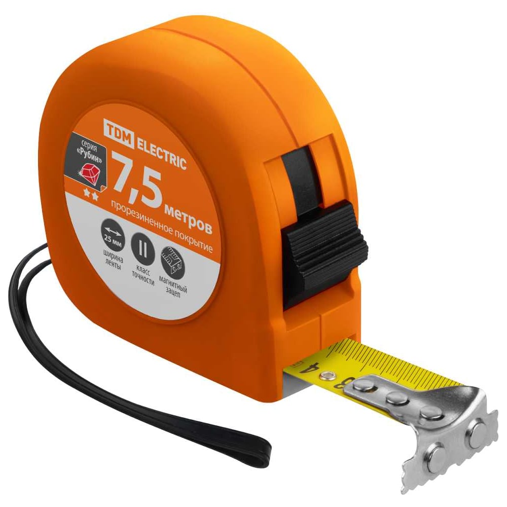 Изображение товара Рулетка длиной 7.5 м с стальной лентой, прорезиненное покрытие, магнит
