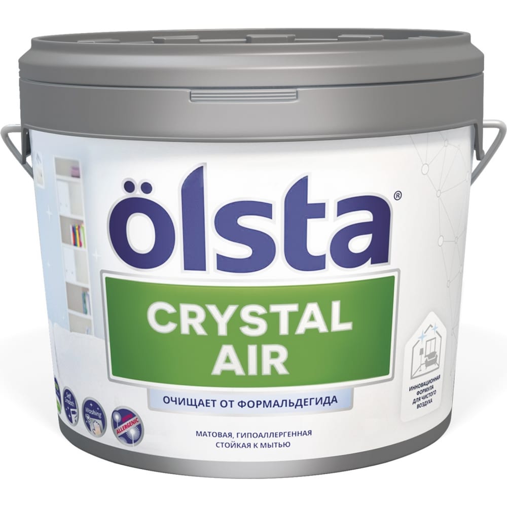 фото Краска с функцией нейтрализации формальдегида olsta crystal air база a 0.9 л ocaa-09