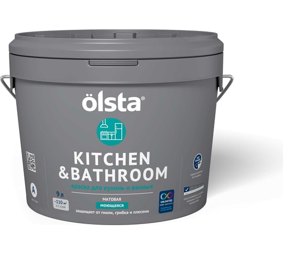 Изображение товара Краска для кухонь и ванных OLSTA Kitchen&bathroom БАЗА A 9 л OKBA-90