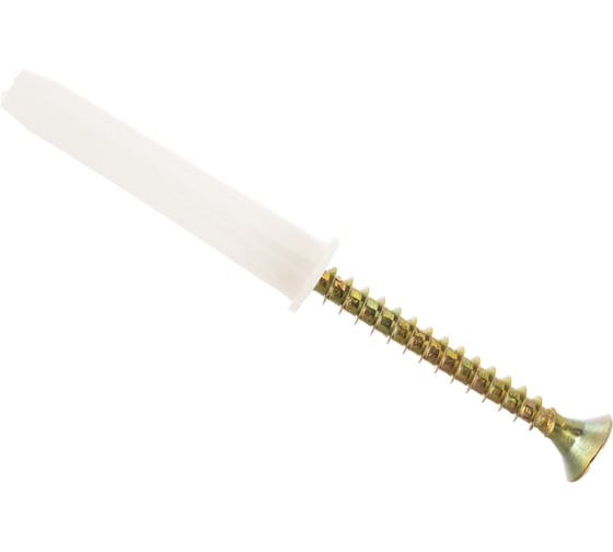 Изображение товара Набор VIPкрепеж белый дюбель 6х35 + шуруп 4х40 потай желтый цинк 6шт/6шт 11561 VIPS