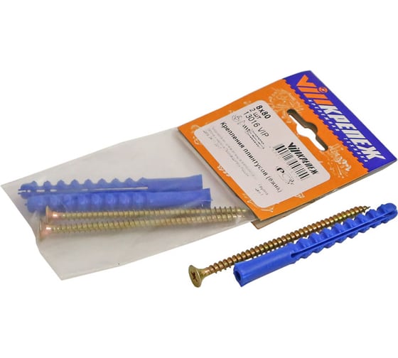 Изображение товара Набор крепления плинтусов VIPкрепеж 8/80 дюбель ежик 2шт/2шт 13016 VIP