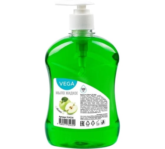Изображение товара Мыло жидкое Vega Яблоко, дозатор, 500 мл 314216